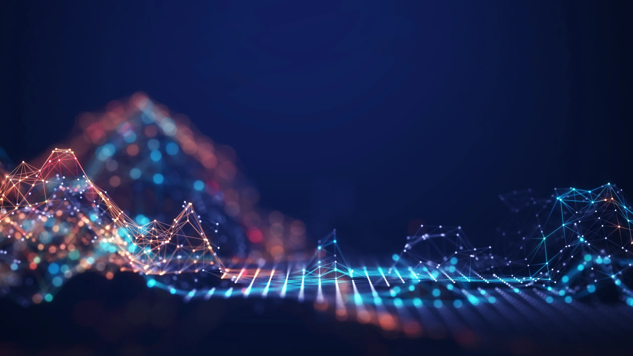 Abstract connected dots and lines. Concept of AI technology, Motion of digital data flow.
